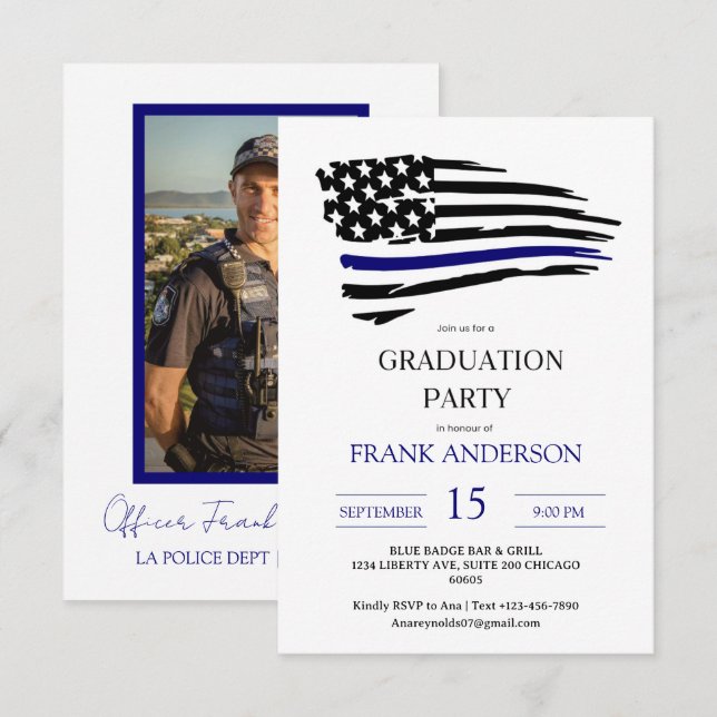 Conjunto de Convite de Formatura da Polícia Blue L (Frente/Verso)
