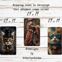 Conjunto de Decoupage de Gatos Vintage Steampunk 