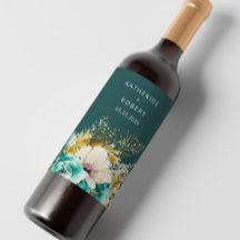 Conjunto de Etiquetas de Vinho Floral Dourado Teal