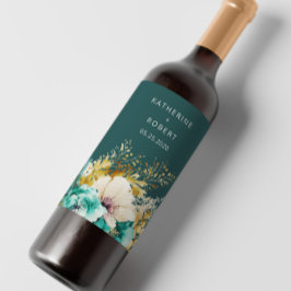 Conjunto de Etiquetas de Vinho Floral Dourado Teal