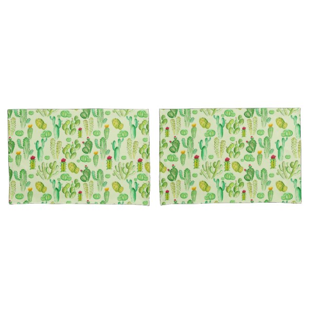 Conjunto de fronhas com padrão de cactos em aquare (Frente - conjunto)