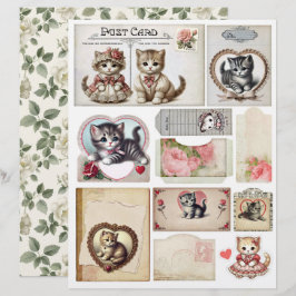 Conjunto de Gatinhos em Estilo Vintage e Ephemera