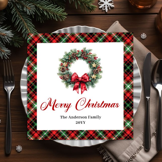 Conjunto de Guardanapos de Natal Xadrez Vermelho e (Classic Red Green Plaid Christmas Napkins Set)