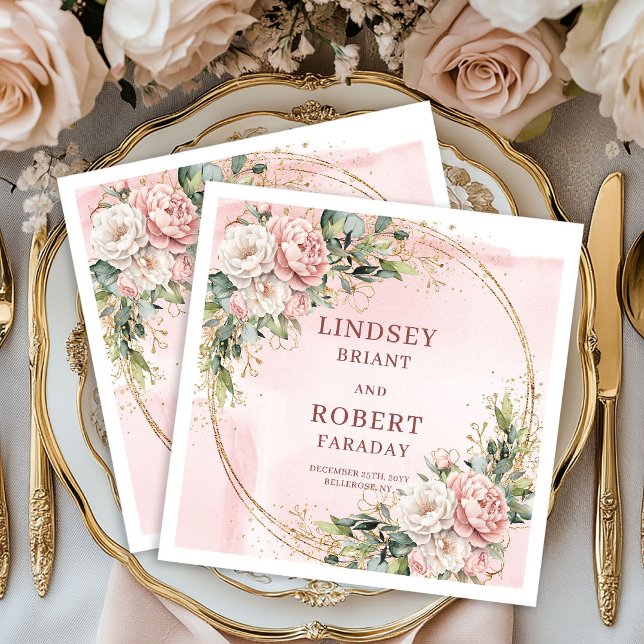 Conjunto de guardanapos de papel cor-de-rosa Chic  (Chic Blush Pink Floral Wedding Paper Napkins Set)