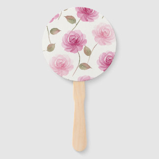 Conjunto de Leques de Rosas em Aquarela Rosa