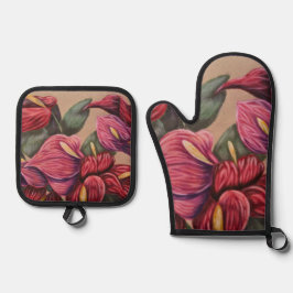 conjunto de luvas de antrúnio vermelho e rosa