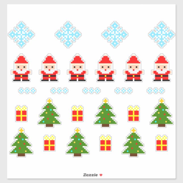 Conjunto de Natal em Pixel Art Adesivo 2 (Folha)