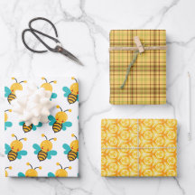 Conjunto de Papel de Embrulho Abelha Fofa Xadrez A