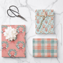Conjunto de Papel de Embrulho Aqua Coral Natal Cos