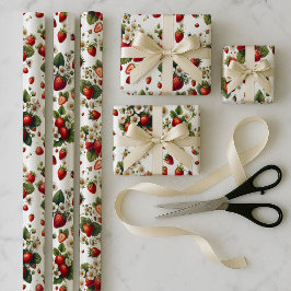 Conjunto de Papel de Embrulho Floral de Morango