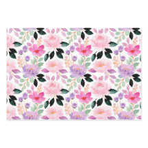 Conjunto de Papel de Embrulho Floral em Aquarela C