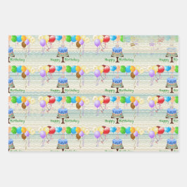 conjunto de papel de empacotamento de aniversário