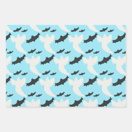 Conjunto de papel de empacotamento de bat azul-fan