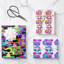 Conjunto de Papel de Presente Dragão