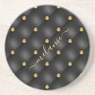 Conjunto de Porta-Copos Black Gold Diamond Tufted 