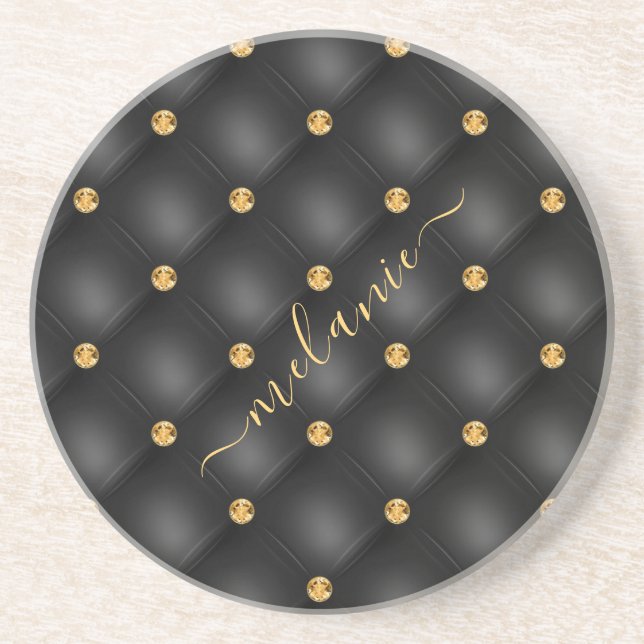 Conjunto de Porta-Copos Black Gold Diamond Tufted  (Frente)