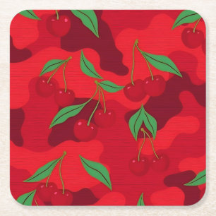 Conjunto de Porta-copos Camuflado Cerejas Vermelha