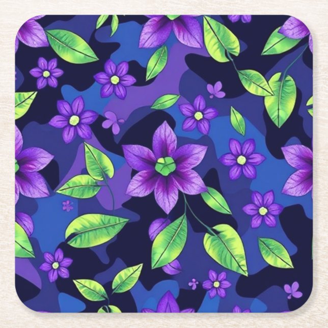 Conjunto de Porta-Copos Camuflado com Flores Roxas (Frente)