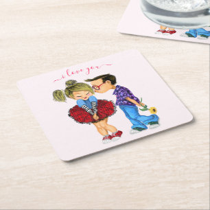 Conjunto de Porta-Copos de Casal Romântico - Amor
