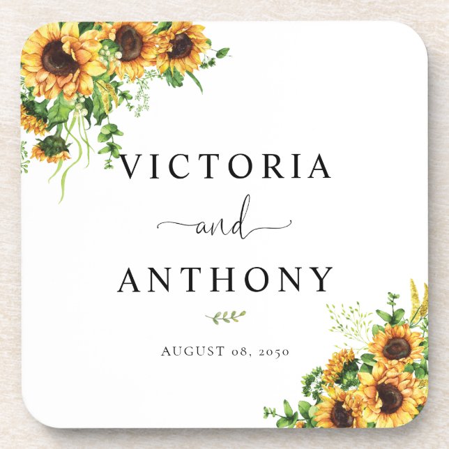 Conjunto de Porta-Copos de Casamento Sunflower Squ (Frente)