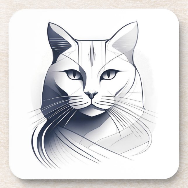 Conjunto de Porta-Copos de Gato Branco Art Deco (Frente)