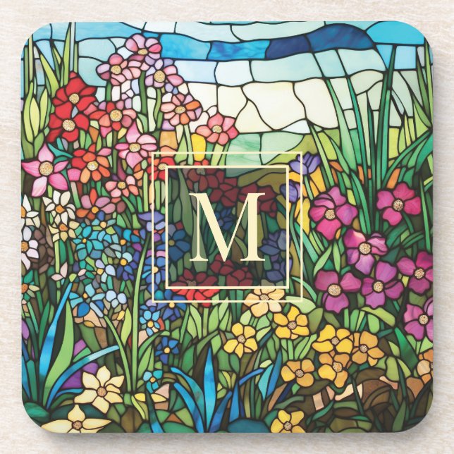 Conjunto de Porta-Copos de Monograma de Jardim Flo (Frente)