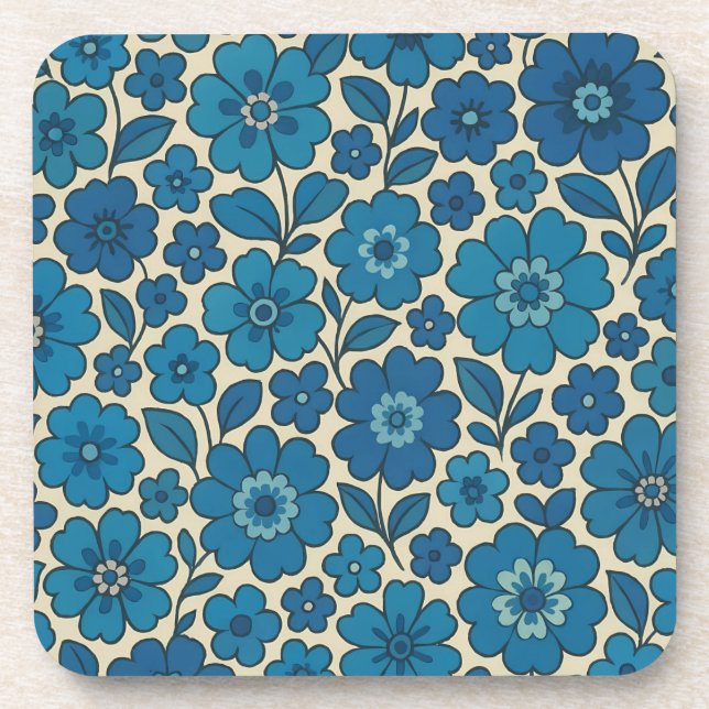 Conjunto de Porta-Copos de Plástico Azul Floral Re (Frente)
