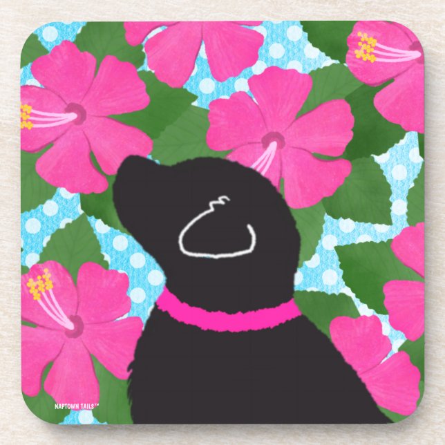 Conjunto de Porta-Copos Hibiscus Island Black Dog (Frente)
