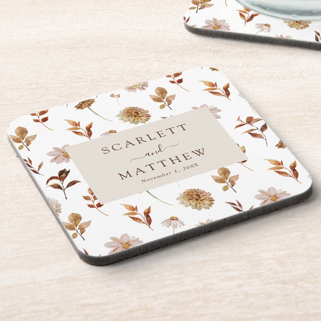 Conjunto de Porta-Copos para Casamento de Outono (Fall Leaves Wedding Coaster by Painted Paperie
)