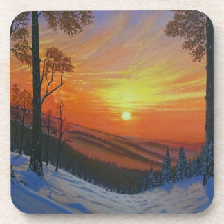 Conjunto de Porta-Copos - "Pôr do Sol Sobre Flores