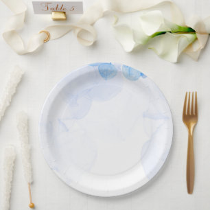 Conjunto de Pratos Redondos de Papel Floral Azul E