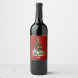 Conjunto de rótulo de vinho da árvore de Natal 202