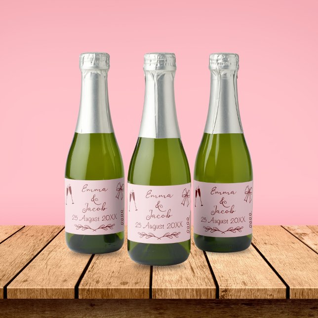 Conjunto de rótulos de alimentos e bebidas (Whimsical Quirky Squiggles Pink Wedding Bottle Label)