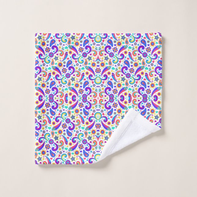 Conjunto de toalha e paninho colorido com estampas (Pano de lavar)