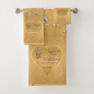 Conjunto De Toalhas 1rua, 50º Ouro Casamento Aniversário Bath Towel