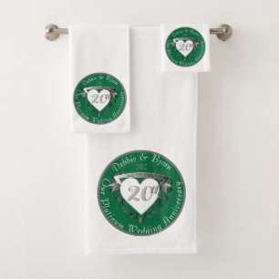 Conjunto De Toalhas 20 Casamento Aniversário do Coração Emblem Emerald