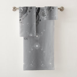 Conjunto De Toalhas 25 Casamento Aniversário Silvery Heart