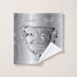 Conjunto De Toalhas 25 Casamento Aniversário Silvery Heart