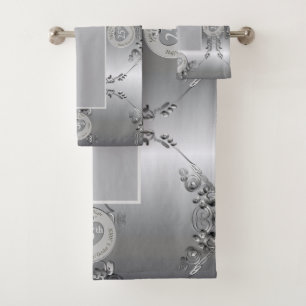 Conjunto De Toalhas 25 Silver Weding Anniversário Towel