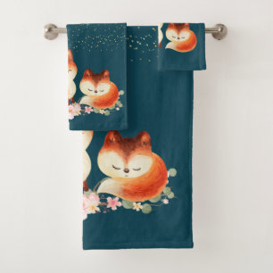 Conjunto De Toalhas 2 Raposas Vermelhas Cutas sob as Estrelas