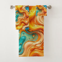Conjunto De Toalhas 3D Liquid Swirl Abstract Glass - Modern Psychedeli