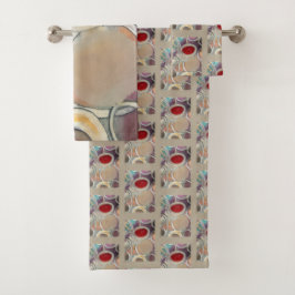 Conjunto De Toalhas 3D Tan and Burgundy Modern Pattern