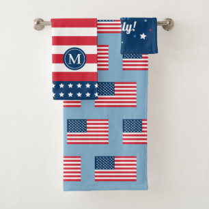Conjunto De Toalhas 4 de julho Red White Blue Monograma inicial