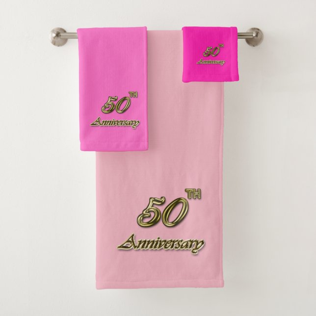 Conjunto De Toalhas 50.º Aniversário Dourado (rosa) (Insitu)