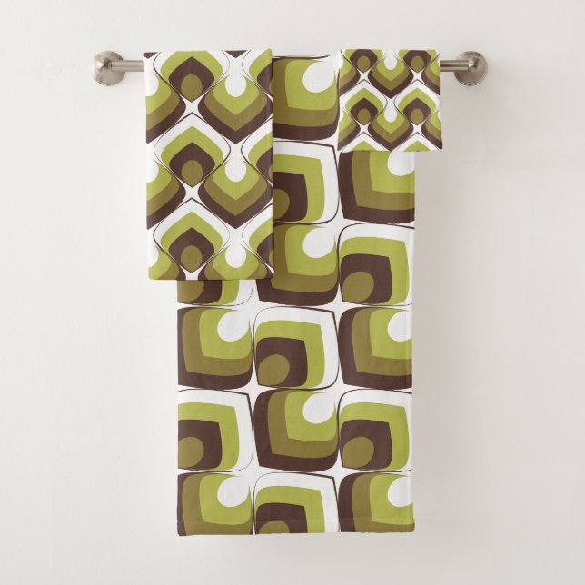 Conjunto De Toalhas 70s Bold Modern Retro Ogee Motif in Greens (Insitu)