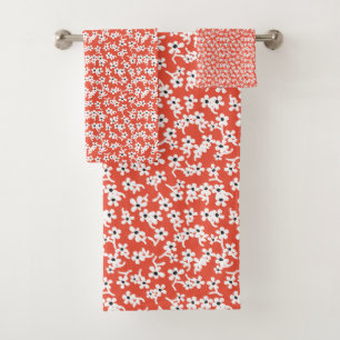 Conjunto De Toalhas 70s Floral em Vermelho, Vintage Floral, Padrão de