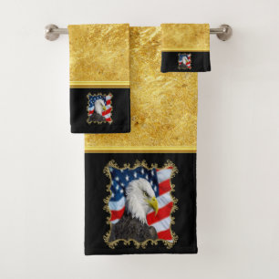Conjunto De Toalhas A cabeça de Eagle e uma folha de ouro da bandeira