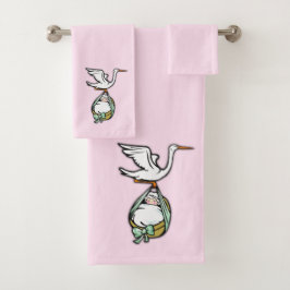 Conjunto De Toalhas A Cegonha Carrega uma Menina