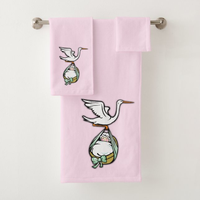 Conjunto De Toalhas A Cegonha Carrega uma Menina (Insitu)