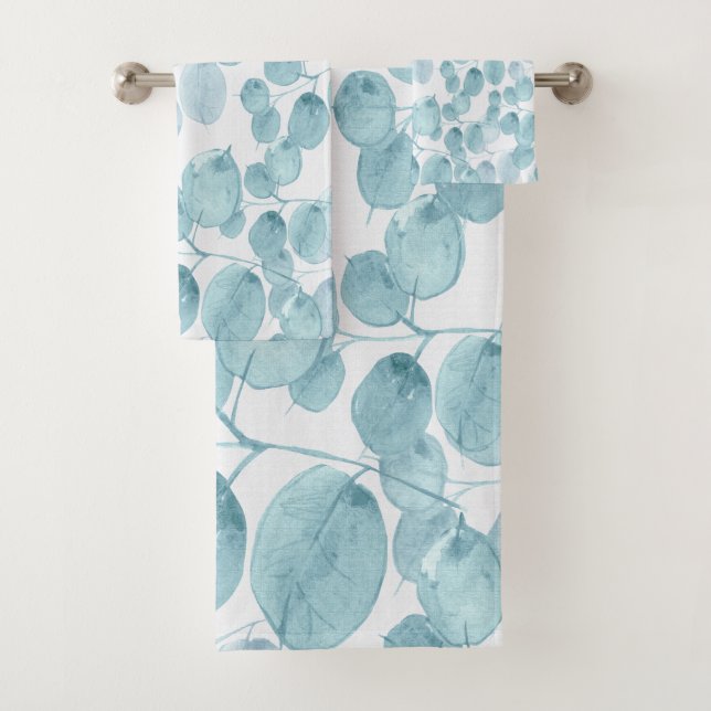 Conjunto De Toalhas A Cor Azul Elegante Deixa Padrão Ditsy| (Insitu)